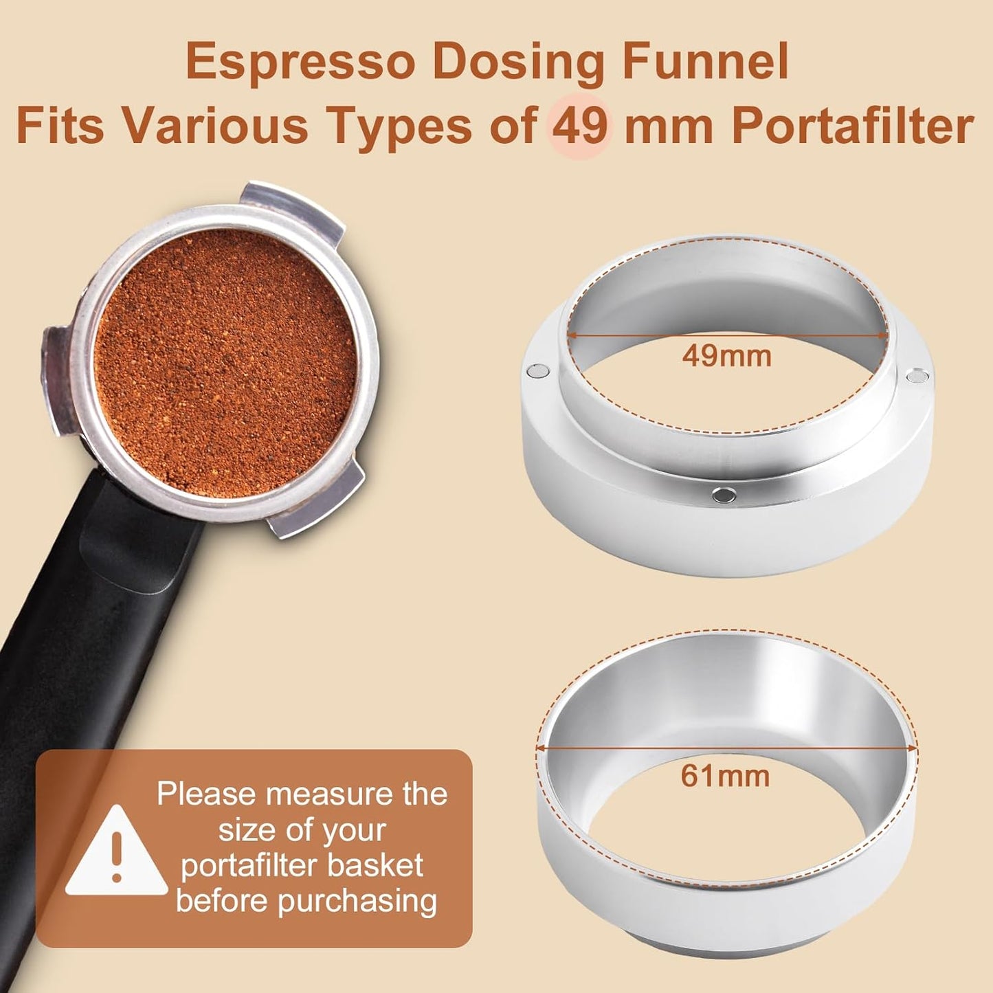 49MM Espresso Dosing Funnel With Magnetic Coffee Ring, Powder Ring Dispenser Doser for Portafilter Accessory, Espresso Distribution Tool, Coffee Tamping Manual Coffee Making Tool (Silver)