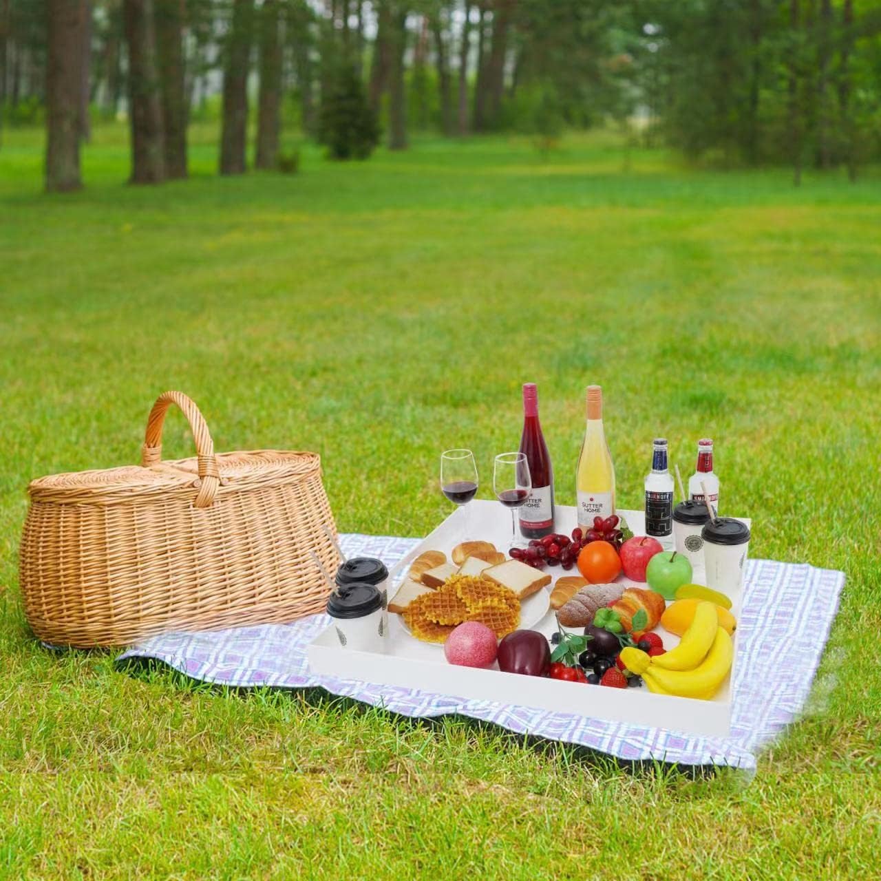 22×22 Inches Oversize Extra Large Sturdy Glossy White Acrylic Serving Tray King Size Decorative Big Ottoman Trays with Cut Out Handles Water Proof Bed Tray Coffee Counter Top Organizer