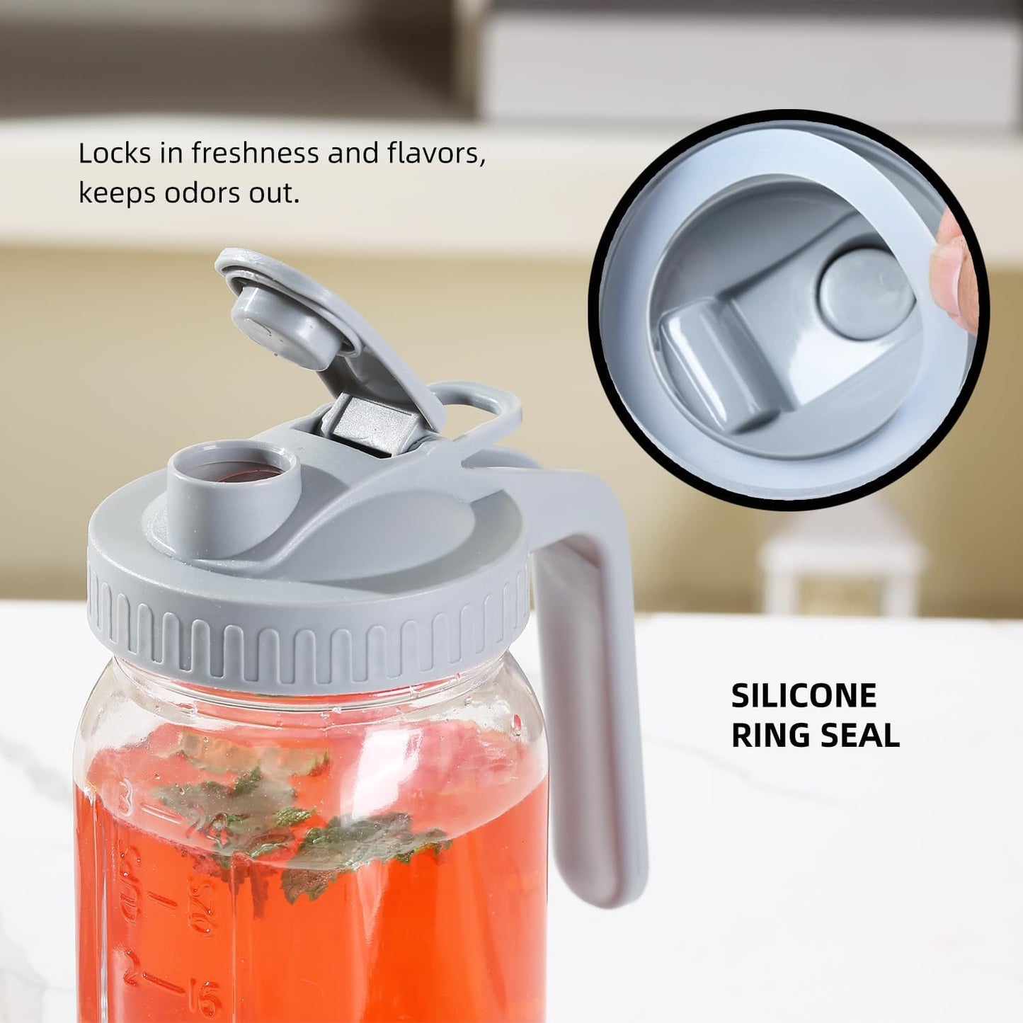 Glass Mason Jar Pitcher with Pour Spout Handle Lid, Breast Milk Pitcher Jug for Ice Tea, Cold Brew Coffee, Fridge Water, Juices, Leak Proof Storage Container