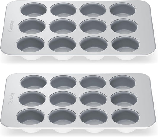 Caraway Non-Stick Ceramic 12-Cup Muffin Pan Duo - Naturally Slick Ceramic Coating - Non-Toxic, PTFE & PFOA Free - Perfect for Cupcakes, Muffins, and More - White
