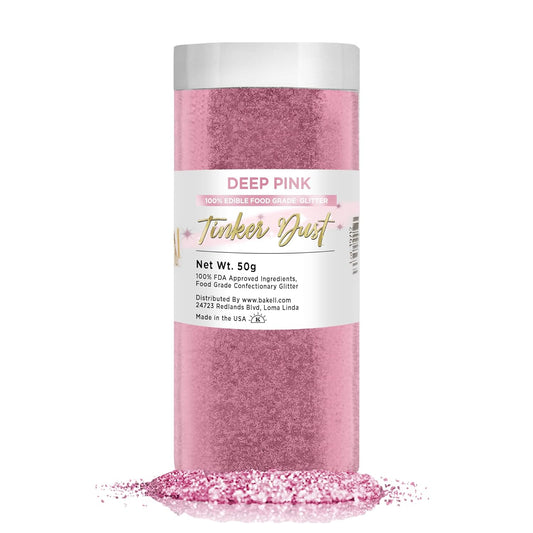 BAKELL Deep Pink Edible Glitter, 50 Grams | TINKER DUST Edible Glitter | KOSHER Certified | 100% Edible Glitter | Cakes, Cupcakes, Cake Pops, Drinks, Dessert Vegan Glitter & Dusts (50g, Deep Pink)