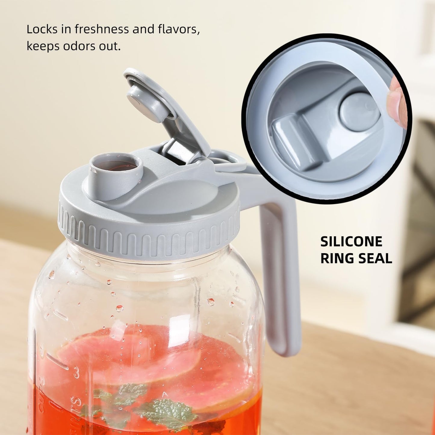 Glass Mason Jar Pitcher with Pour Spout Handle Lid, Breast Milk Pitcher Jug for Ice Tea, Cold Brew Coffee, Fridge Water, Juices, Leak Proof Storage Container