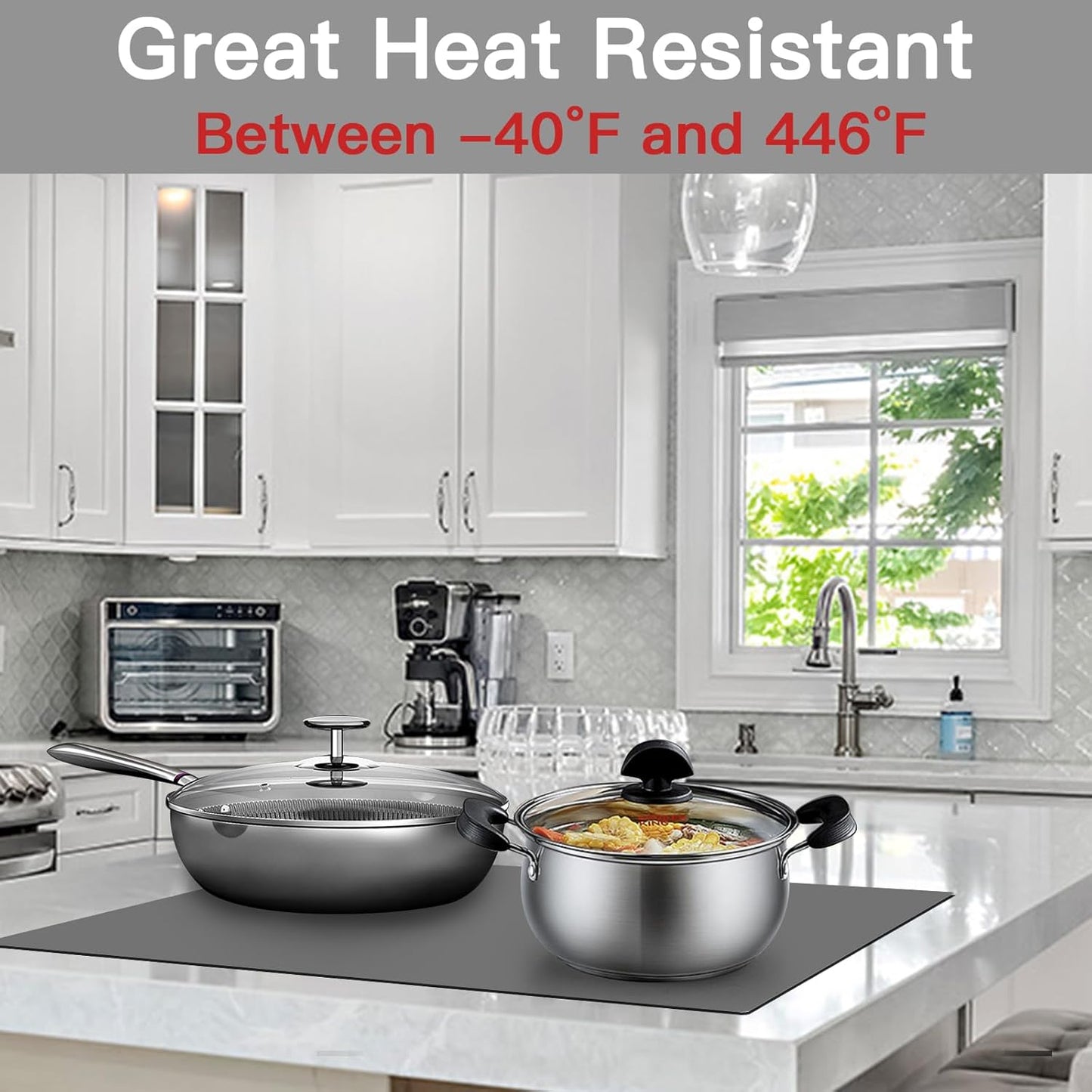 Silicone Mats for Kitchen Counter 23.6" x15.7"x0.08”, Heat Resistant Mat, Kitchen Island Silicone Countertop Protector Mat, 2MM Thick Nonslip Baking Mats, Washable Dining Table Mats, Dark Gray