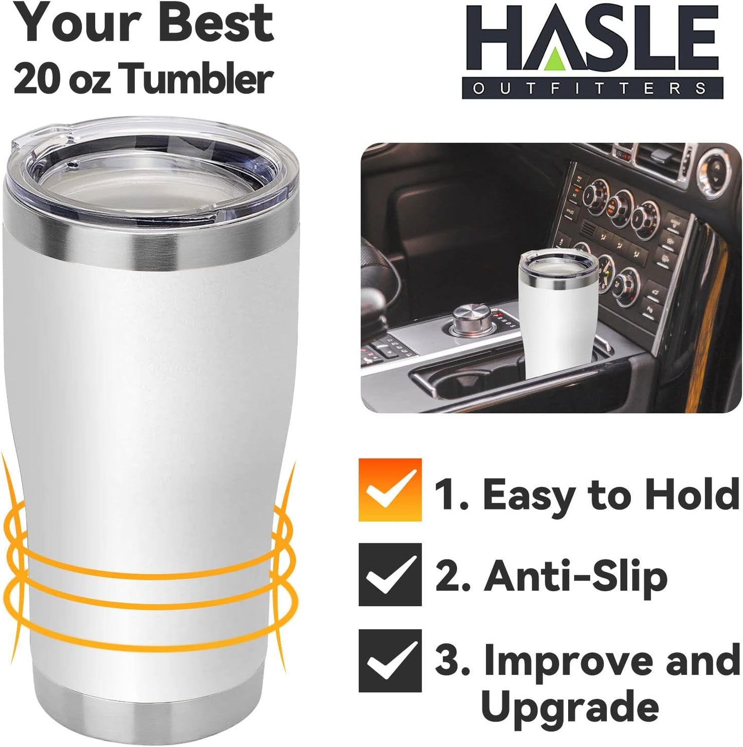 HASLE OUTFITTERS 20 oz Tumbler Bulk, Stainless Steel Tumblers with Lid, Vacuum Insulated Tumbler, Double Wall Powder Coated Cup, coffee mugs, White, 12 Pack