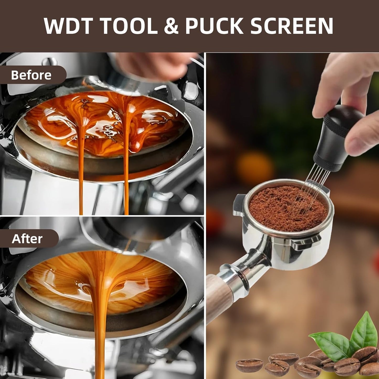 51mm Espresso Distributor Set - Coffee Distributor and Tamper Leveler Fits Portafilter Tamper 51mm - Barista Kit with WDT Tool and Dosing Funnel