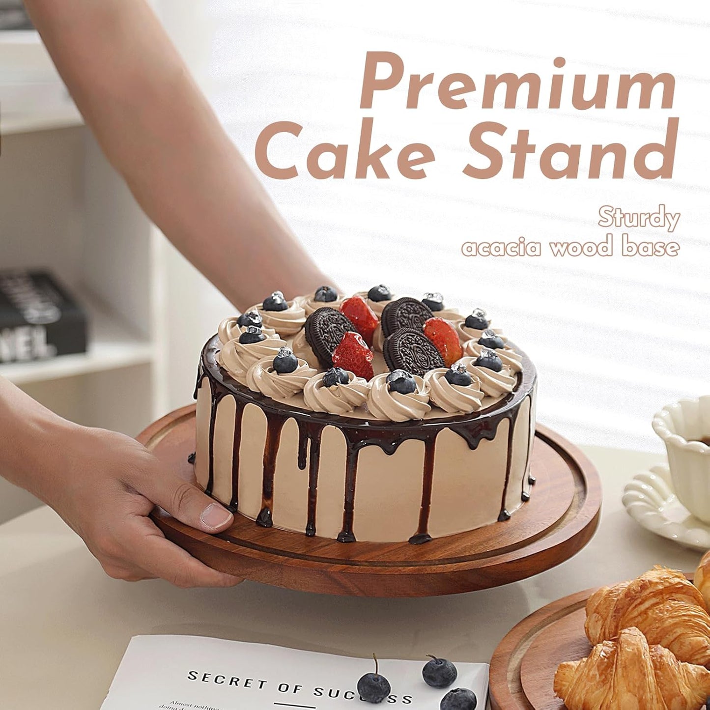 Acacia Wood Cake Stand with Acrylic Dome Lid, Cake Holder with Lid, Dessert Display Stand with Dome Cover, Charcuterie Boards for Cheese, Chips, Fruit, Cake Board, Cake Plate for Party, Wedding