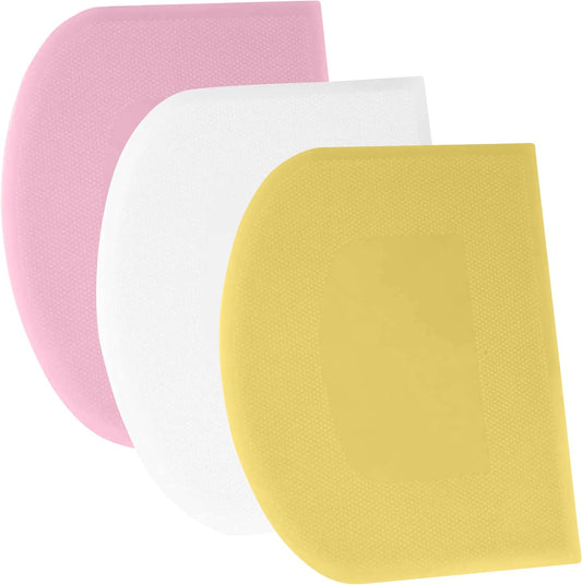 SURDOCA Dough Scraper Bench Scraper - 3P 5.9x4.3" Plastic Flexible Bowl Scraper, Sharp Edge & Angles Cake Scraper. Non-Slip Bakeware Decorating Tools Sculpting & Modeling Tools - Yellow+White+Pink