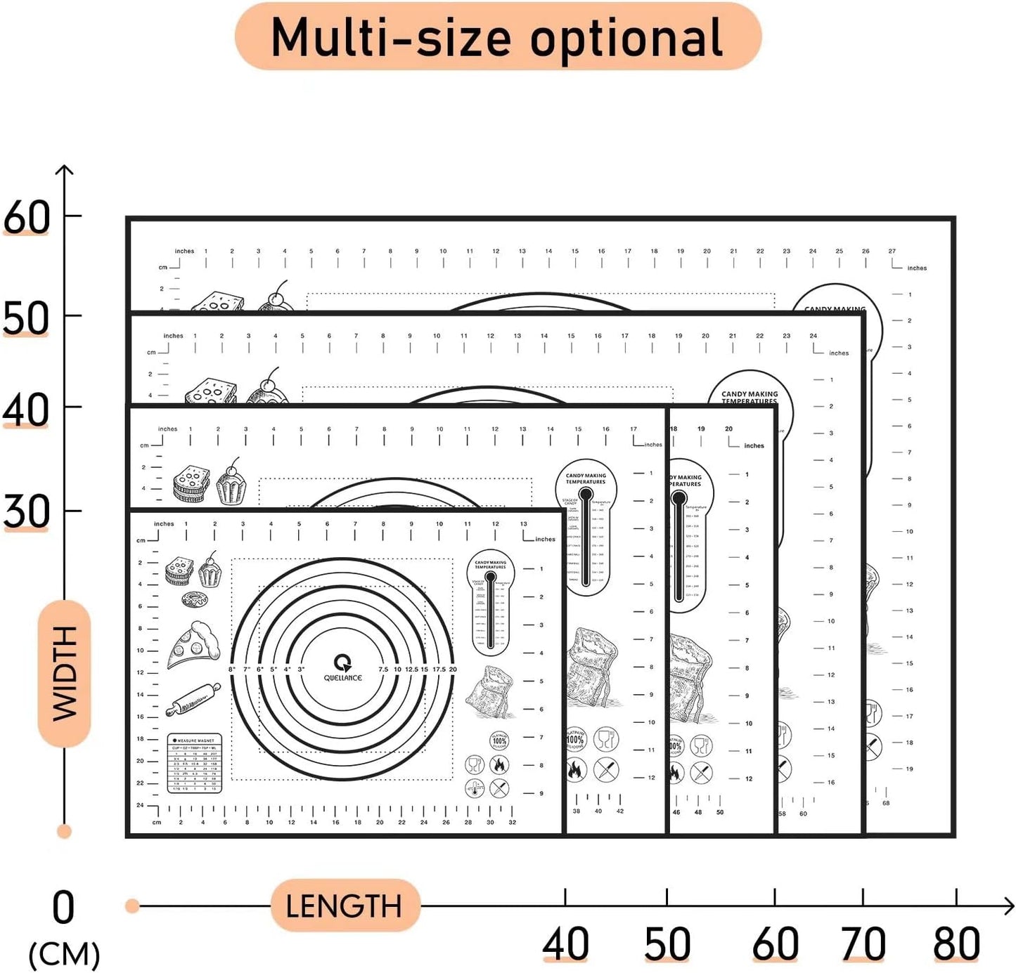 Silicone Baking Mat Extra Large, Pastry Mat with Measurement, Kitchen Counter Mat for Pie Crust, Pizza and Cookies - BPA Free Oven Liner/Kneading Matts,16" x 24", Black