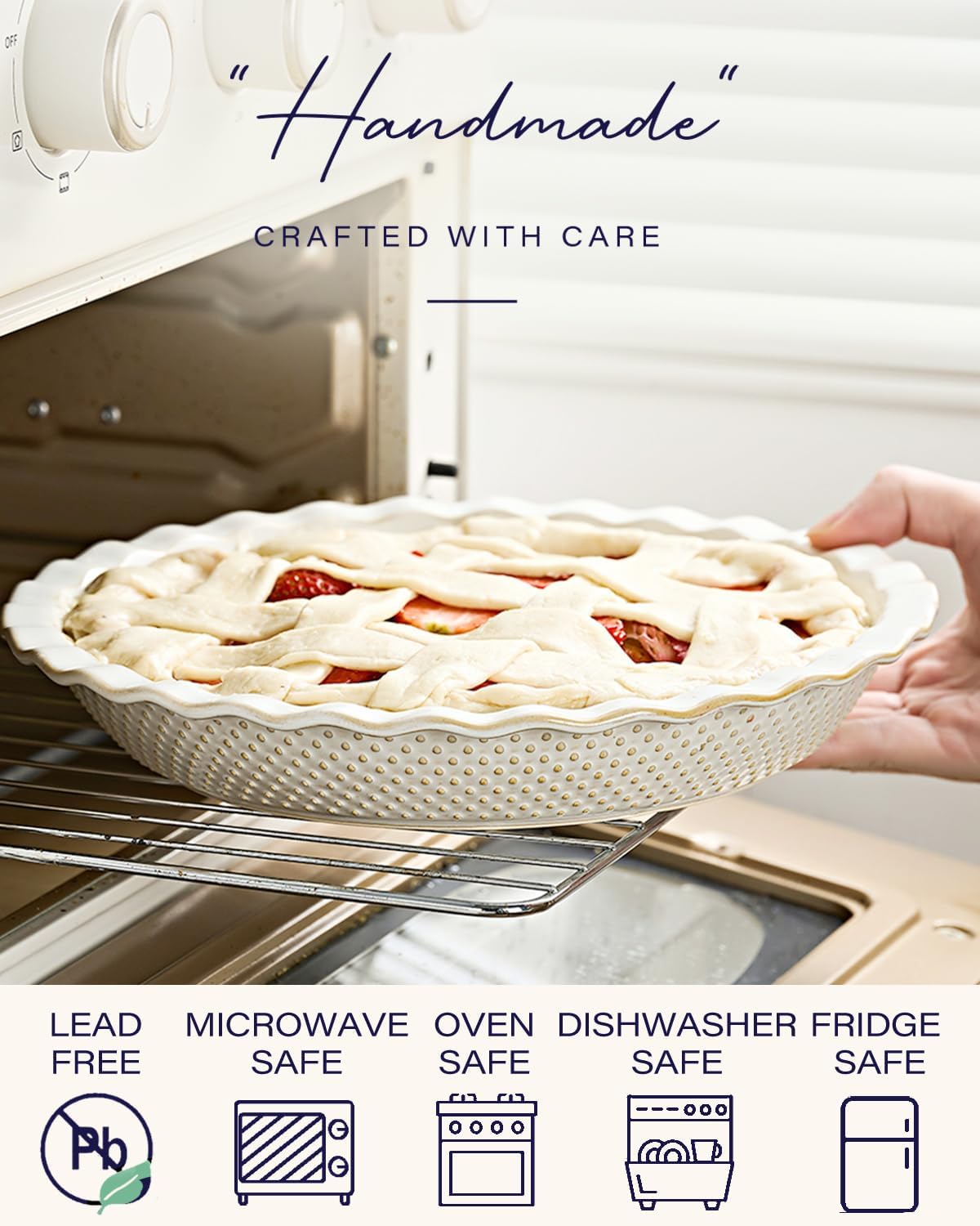 getstar Ceramic Pie Pan, 9 inch Pie Dish for Baking, Non-Stick, Oven & Dishwasher Safe, Farmhouse Decor Quiche Baking Dish, Pie Plate, Deep Dish Pie Pan (Embossed Dots)