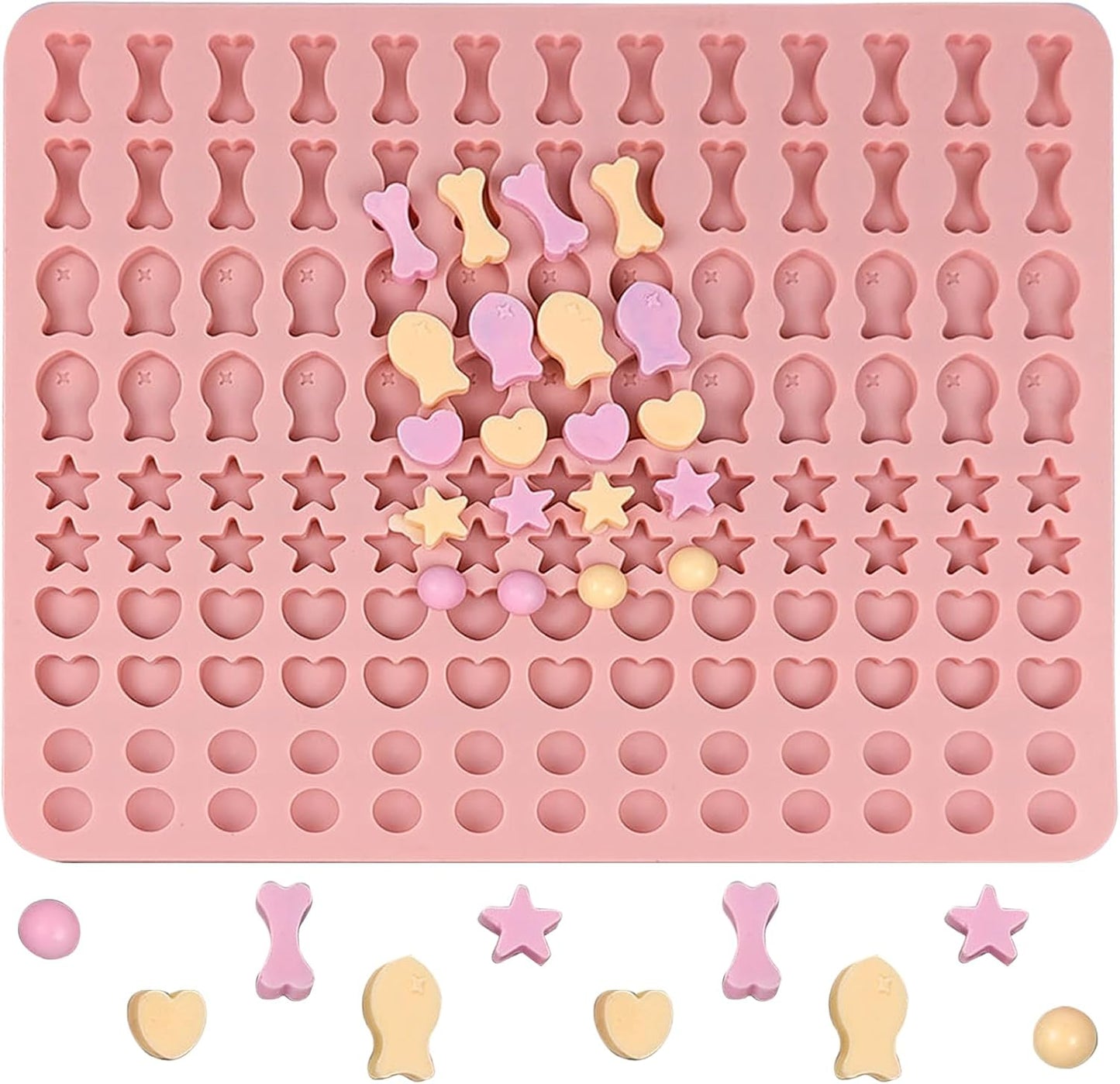 Dog Treat Molds 130 Cavity Mini Silicone Molds Star Heart Bone Fish Roud Shape for Baking Biscuits, Cookie, Candy, Chocolate, Gummy, Cookie