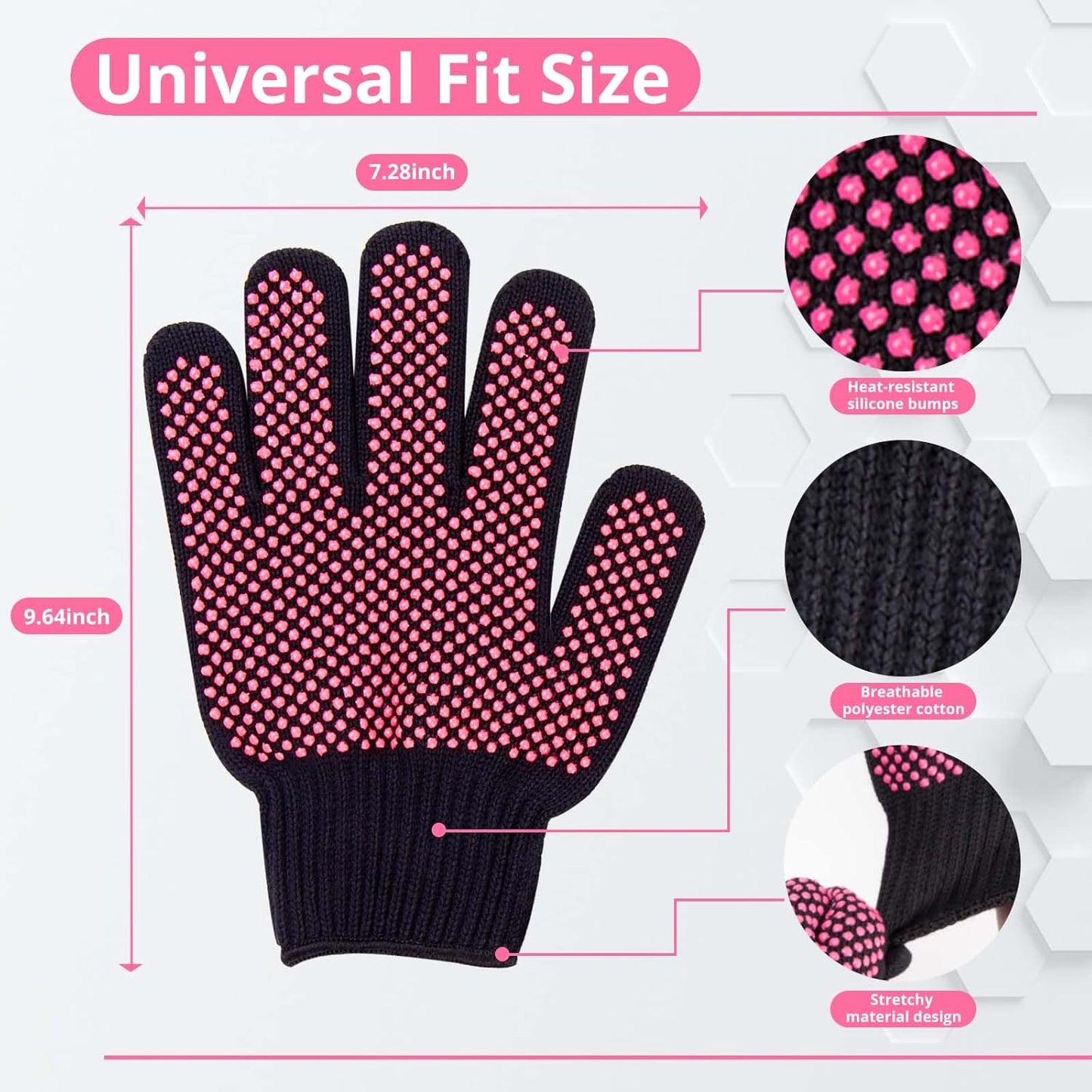 HTVRONT Heat Resistant Gloves for Sublimation - 2Pcs Heat Gloves for Sublimation, Hair Styling, Flat Iron - Thicker and Plus Size, Heat Resistant Work Gloves for Women, Universal Fit - (Plus Size)