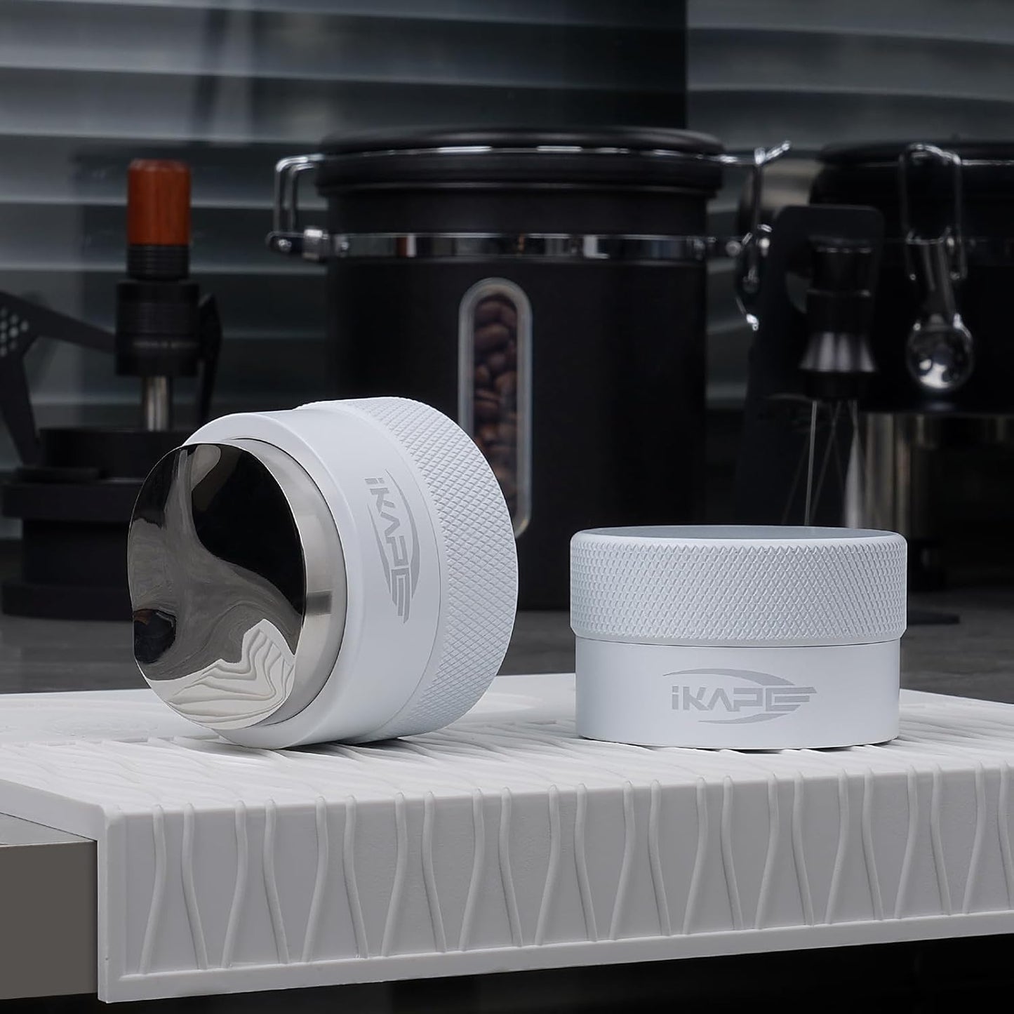 IKAPE 53MM Coffee Distributor, Gravity Adaptive Espresso Distributor Fits All 54MM Espresso Portafilter, Compatible with 54MM Breville Bottomless Portafilter (White)