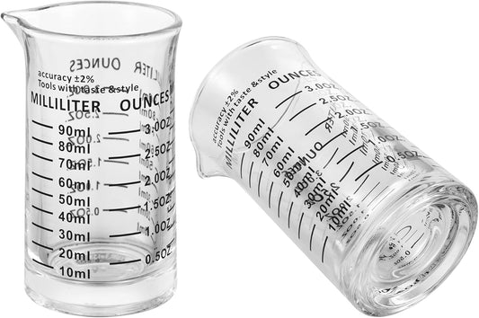 Ackers 3oz/90ml Glass Measuring Cup – Shot Glass with Double Scale-Ounce,Ml Markings for Kitchen & Bar(Pack of 2)