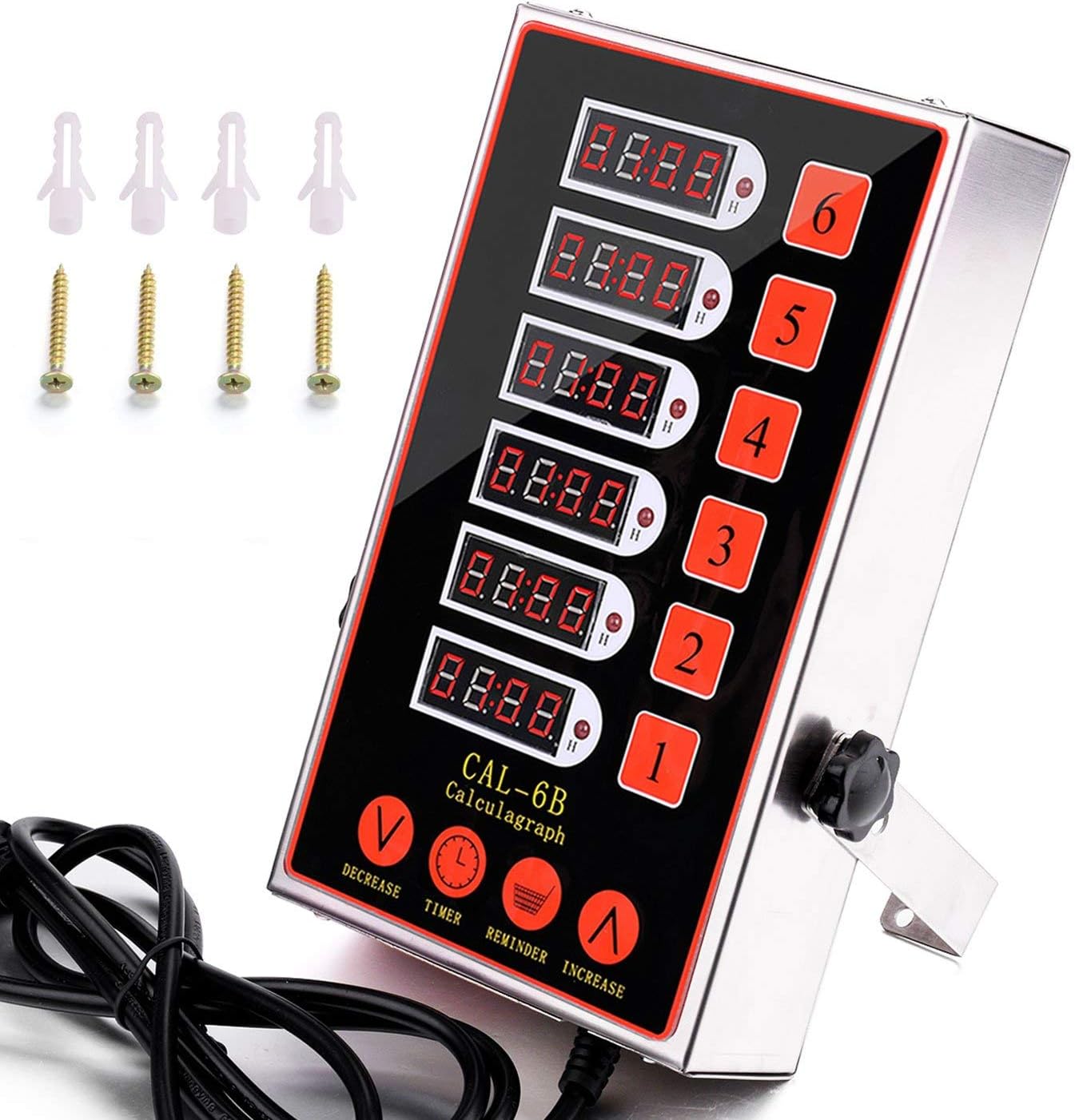 6 Channel Digital Commercial Kitchen Timer Cooking Reminder Loud Ring Alarm