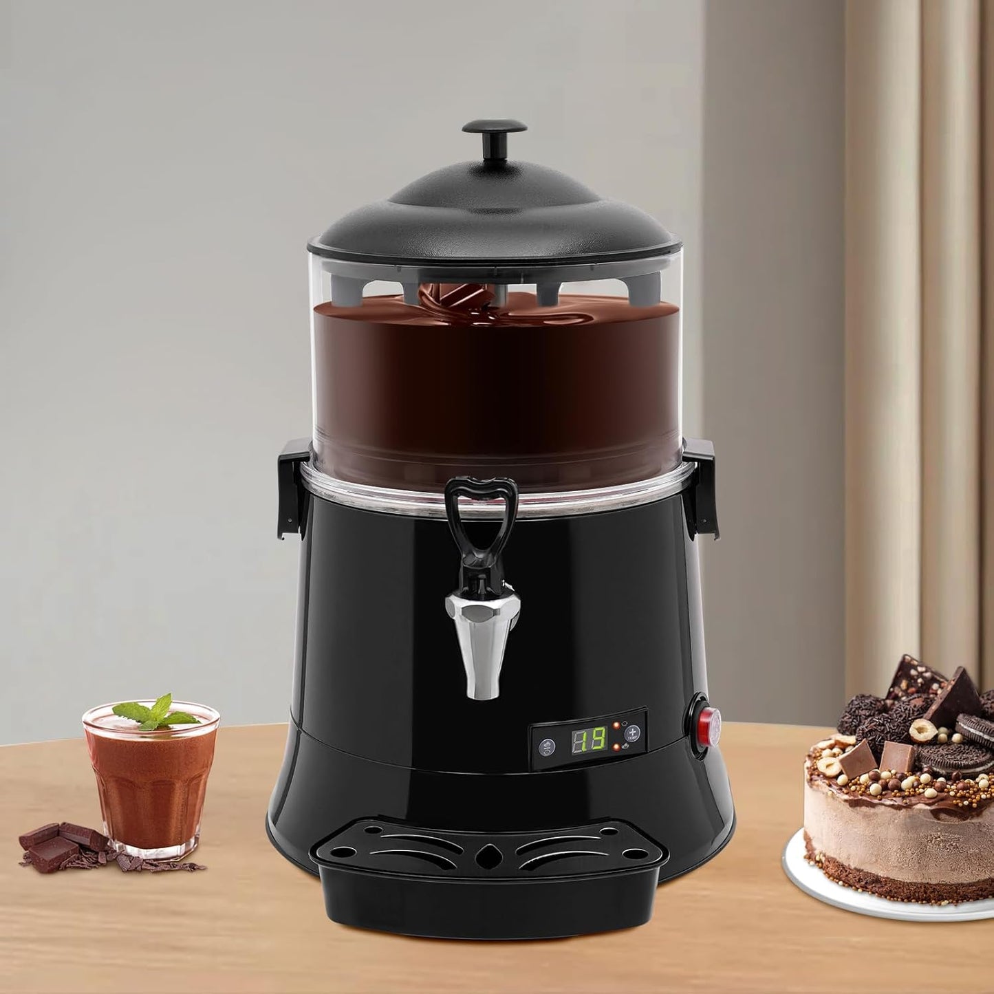 Hot Chocolate Maker Machine, 400W 5L/1.3Gal Electric Stainless Steel Hot Chocolate Dispenser Melting Machine, Commercial Beverage Warmer Coffee Maker for Kitchen Party, Black