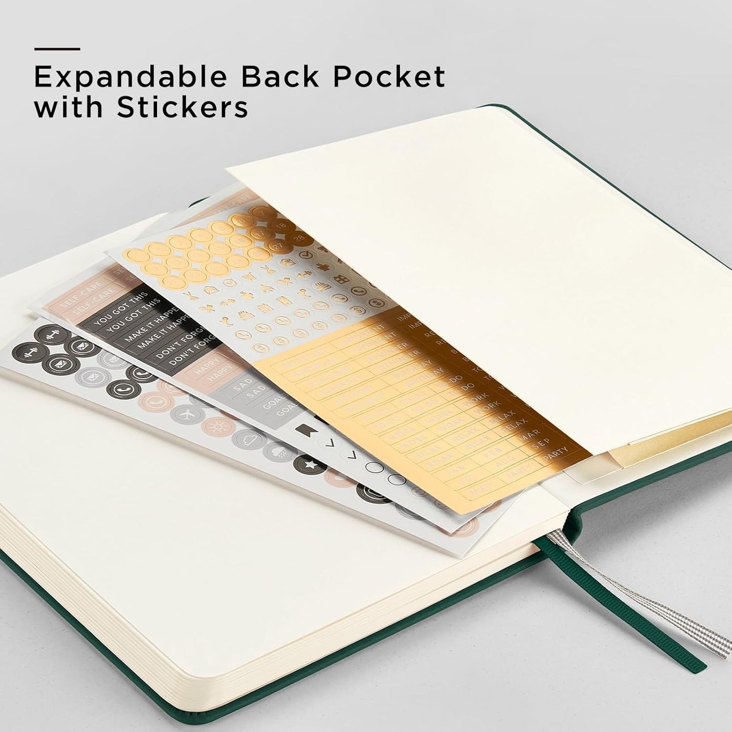 &And Per Se Dotted Journal Notebook, A5 Hardcover Leather Bullet Dotted Journal, 160 Pages 100 gsm Thick Dotted Paper，3 Sheets of Stickers Included - 5.7'' x 8''（Green）