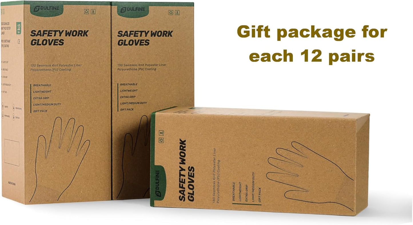 DULFINE Safety Work Gloves PU Coated-12 Pairs,Red Seamless Knit Glove with Polyurethane Coated Smooth Grip on Palm & Fingers, for Men and Women, Ideal for General Duty Work (Extra Large)