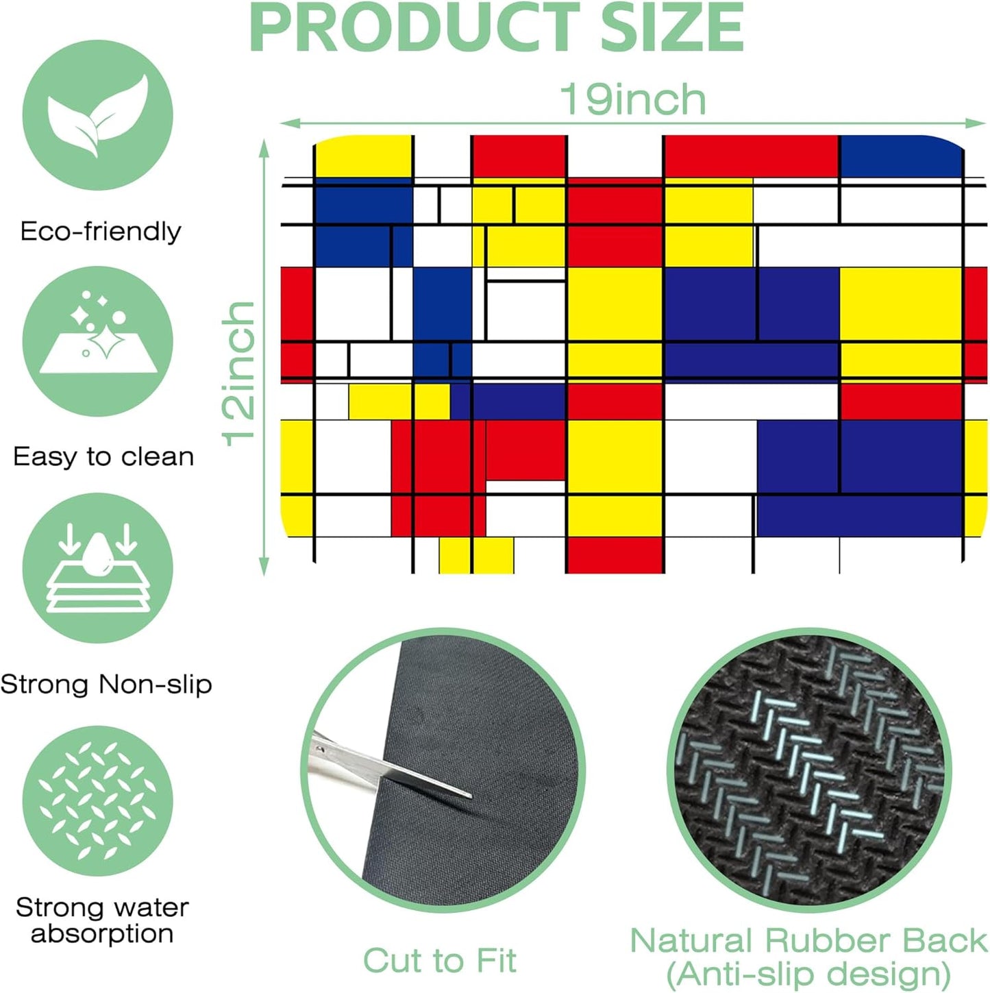 Dish Drying Mat Abstract Mosaic Geometric Color Coffee Mat,12"X19"Bsorbent Dish Drying Pad for Sink Dishes or Under Rack Kitchen Counter Accessories Absorbent Hide Backed Dish Drying Mat