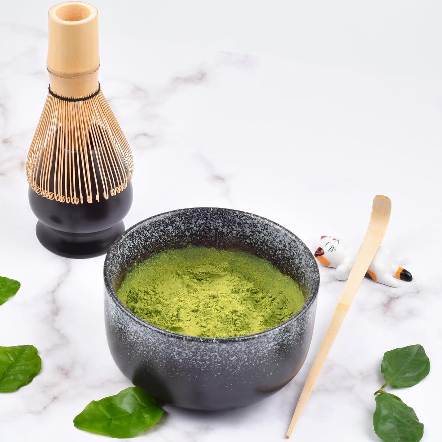 Matcha Tea Set, Matcha Accessories, Matcha Whisk Set Included Matcha Bowl, Bamboo Matcha Whisk, Scoop, Matcha Whisk Holder, Spoon Stand, Japanese Matcha Set for Beginners, Black