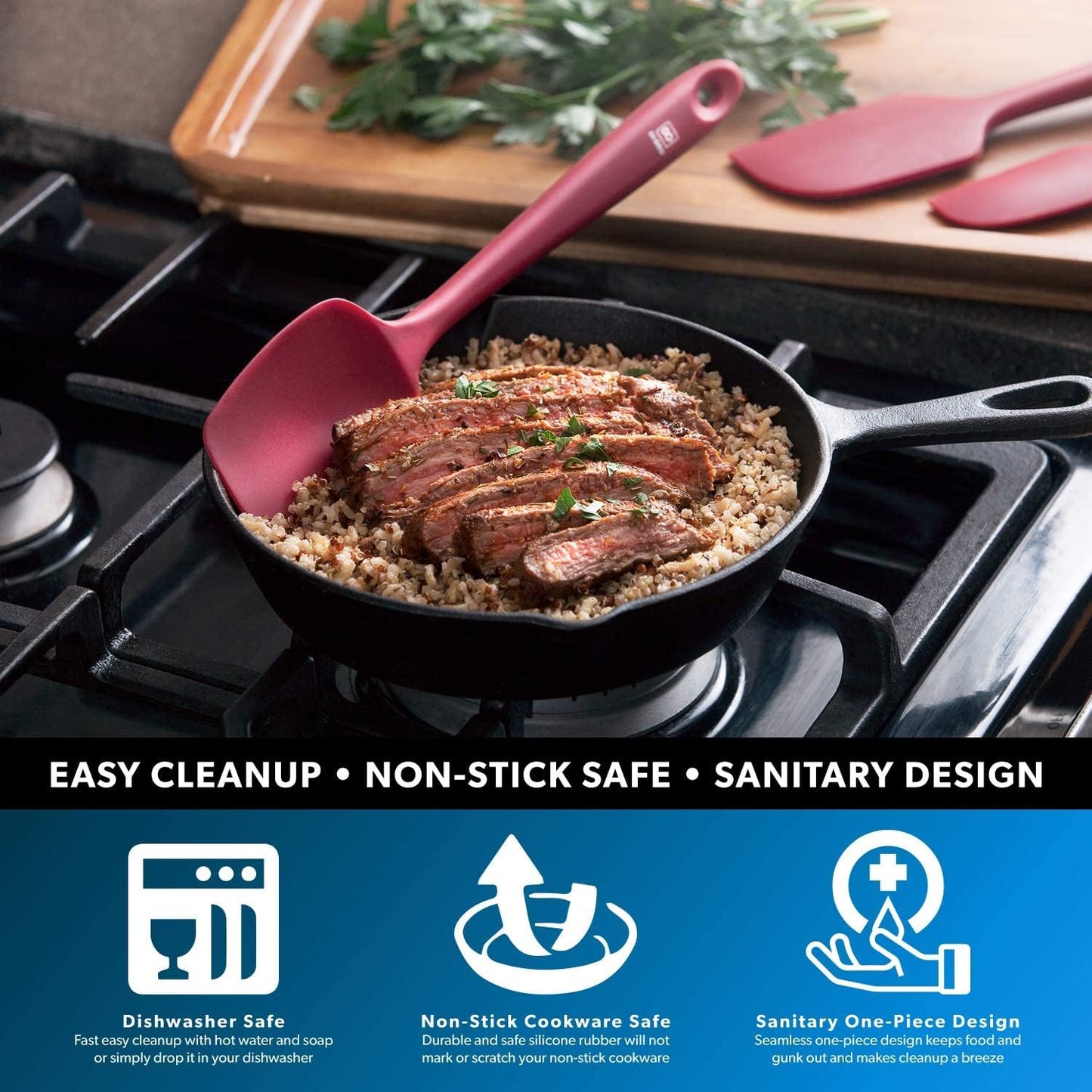 DI ORO Silicone Spoon Spatula - 600°F Heat-Resistant Large Silicone Spoonula Scraper - BPA Free Nonstick Cookware Safe Rubber Kitchen Utensil for Baking, Cooking, & Mixing - Dishwasher Safe (Red)