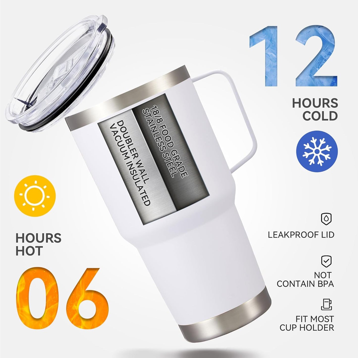 30 oz Tumbler with Handle and Lid, Stainless Steel Tumblers Bulk Double Wall Vacuum Insulated Travel Mug Leak Proof Cup Keep Drinks Cold and Hot White, 4 Pack