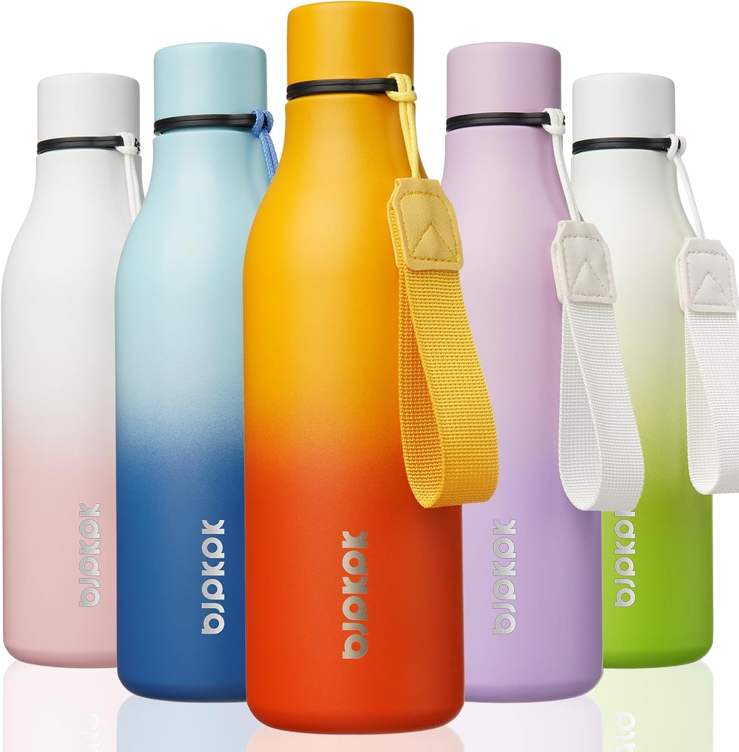 BJPKPK Insulated Water Bottles, 18 oz Stainless Steel Metal Water Bottle with Strap, BPA Free Leak Proof Thermos, Mugs, Flasks, Reusable Water Bottle for Sports & Travel, Sunset Orange