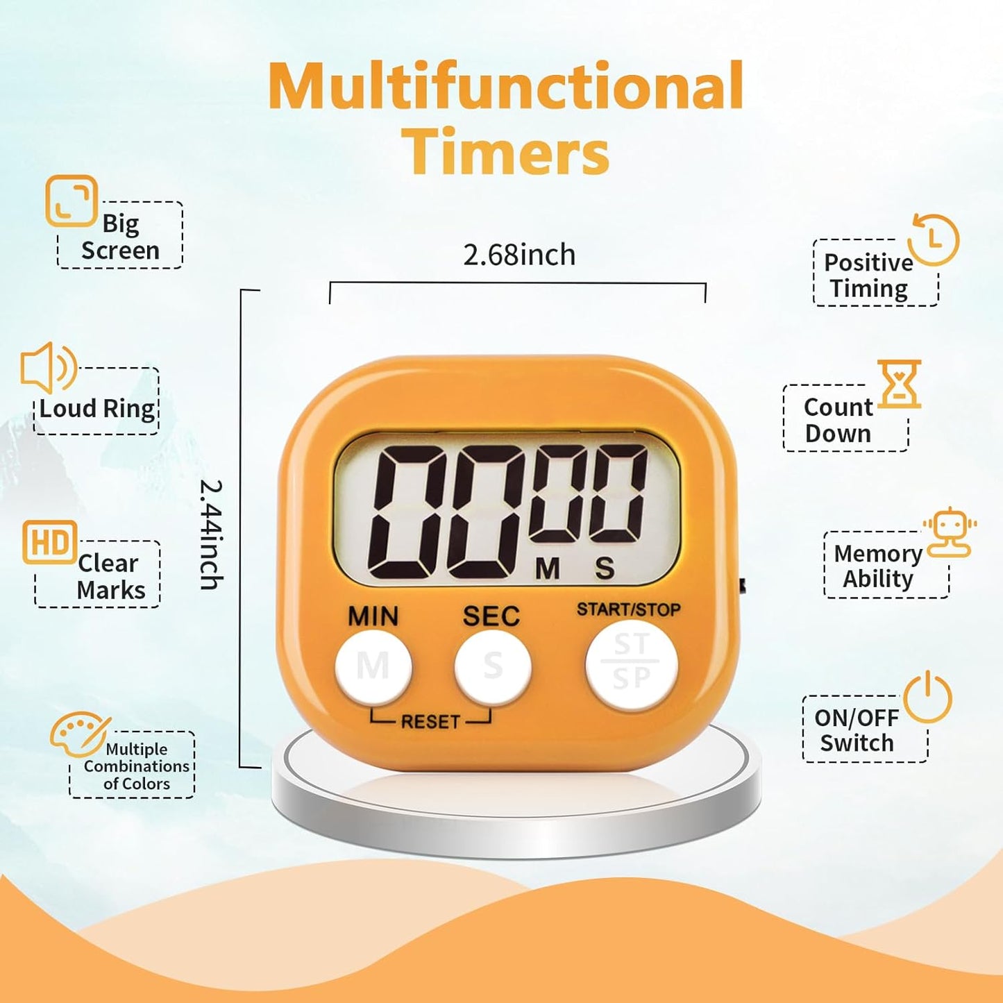 4 Pack Orange Digital Kitchen Timer Magnetic Digital Timer with Big Display Loud Ring Cooking Timers for Cooking, Game, Gym, Break Time, Classroom(4, Orange)