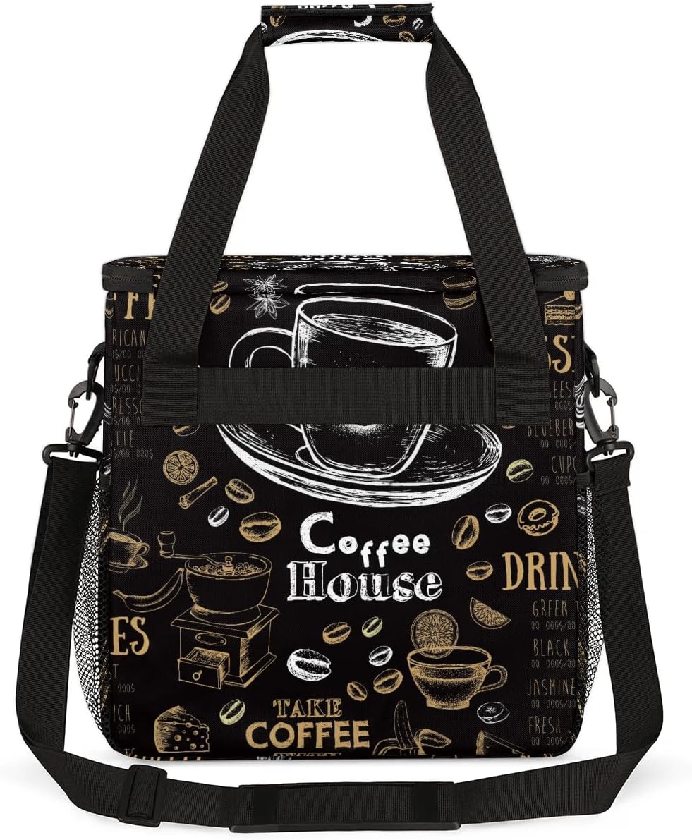 coffee cups beans bread Coffee Maker Carring Bag Travel Carrying Storage Tote Bag Compatible with Keurig K-Mini or K-Mini Plus Portable Single Serve Coffee Brewer Case with Pockets for K-cup Pods