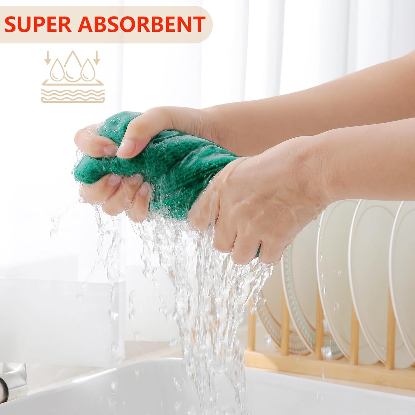 Homaxy 100% Cotton Waffle Weave Kitchen Dish Towels, Ultra Soft Absorbent Quick Drying Cleaning Towel, 13 x 28 Inches, 8-Pack, Dark Green