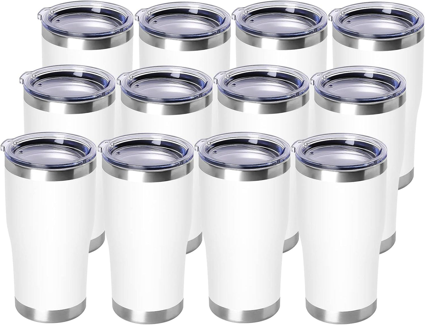 DOMICARE 20oz Tumbler with Lid Stainless Steel Tumblers Bulk, Double Wall Vacuum Insulated Coffee Travel Mug Powder Coated Tumbler, 12 Pack White