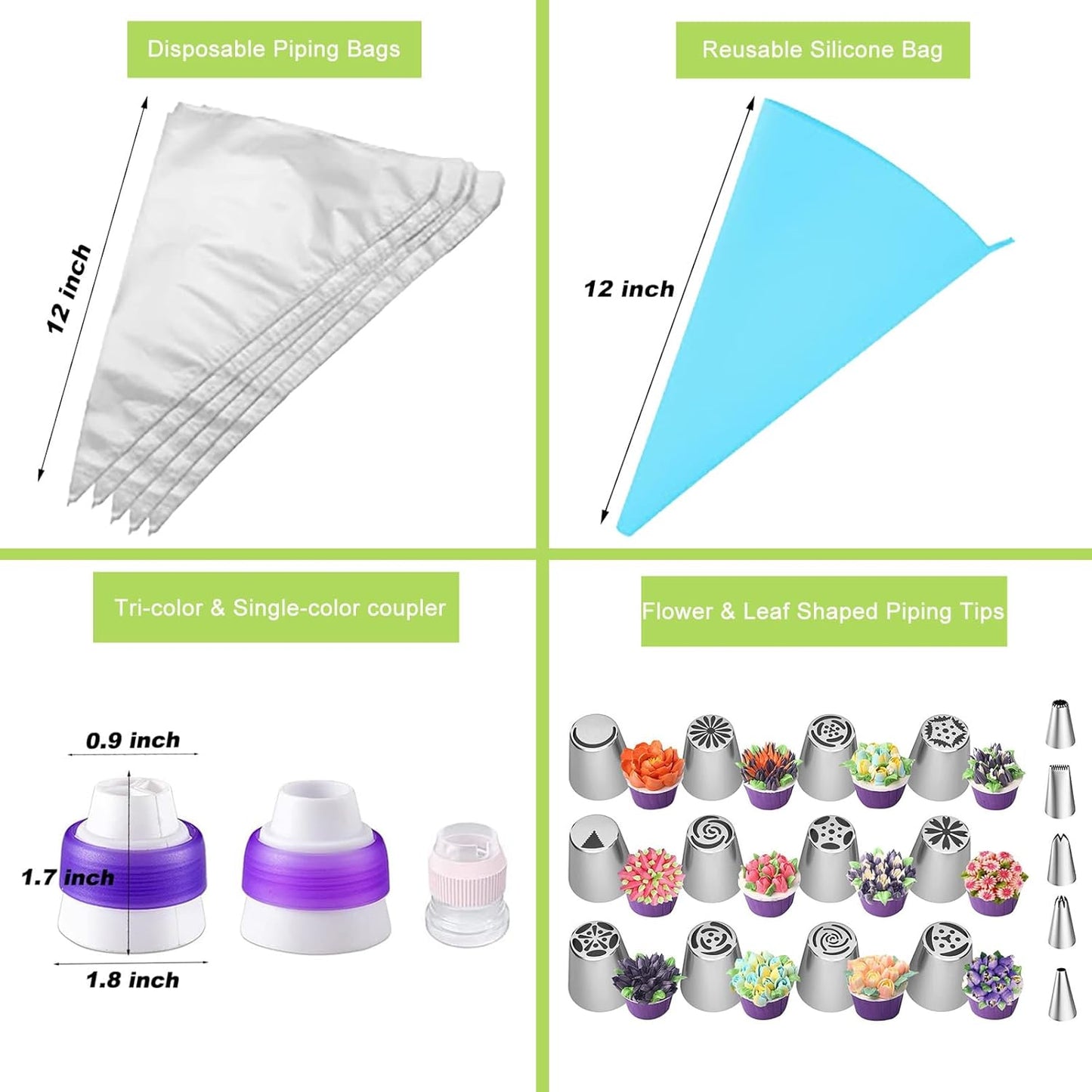 56-Piece Russian Piping Tips Set, Cake Decorating Kit with 17 Frosting Nozzles, Reusable Piping Bags, and Baking Supplies for Cupcakes, Cookies, Cakes - Idael for Bakers & Beginners