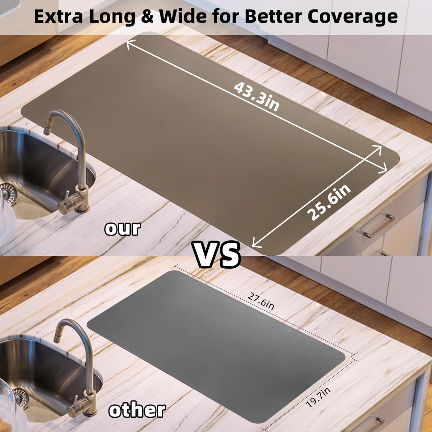 KVK Silicone Mat for Kitchen Counter with Raised Edge 43.3×25.6in - Extra Large Silicone Mat Heat Resistant - Glossy Bottom Non Slip - Universal Painting Craft Resin Mat Countertop Protector,Black