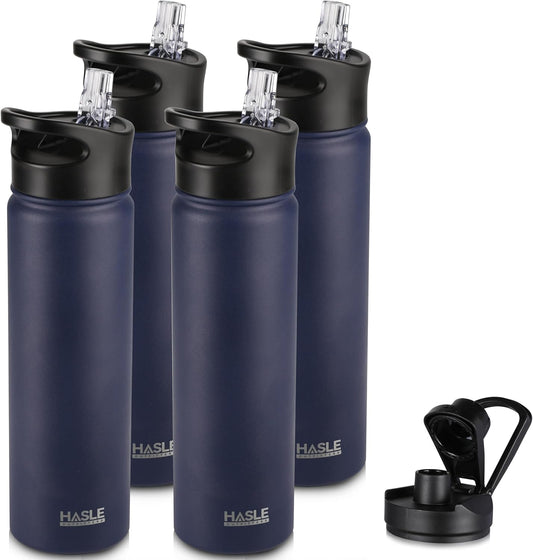 HASLE OUTFITTERS Insulated Water Bottle 22 oz Double Wall Stainless Steel Water Bottle Wide Mouth with Straw Lid & Spout Lid Keeps Cold or Hot(Navy,4)