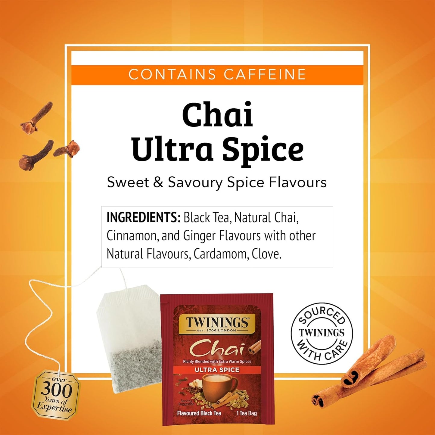 Twinings Ultra Spice Chai Individually Wrapped Bags, 20 Count (Pack of 6), Sweet, Savoury Spices, Caffeinated, Enjoy Hot or Iced, 120 Teabags