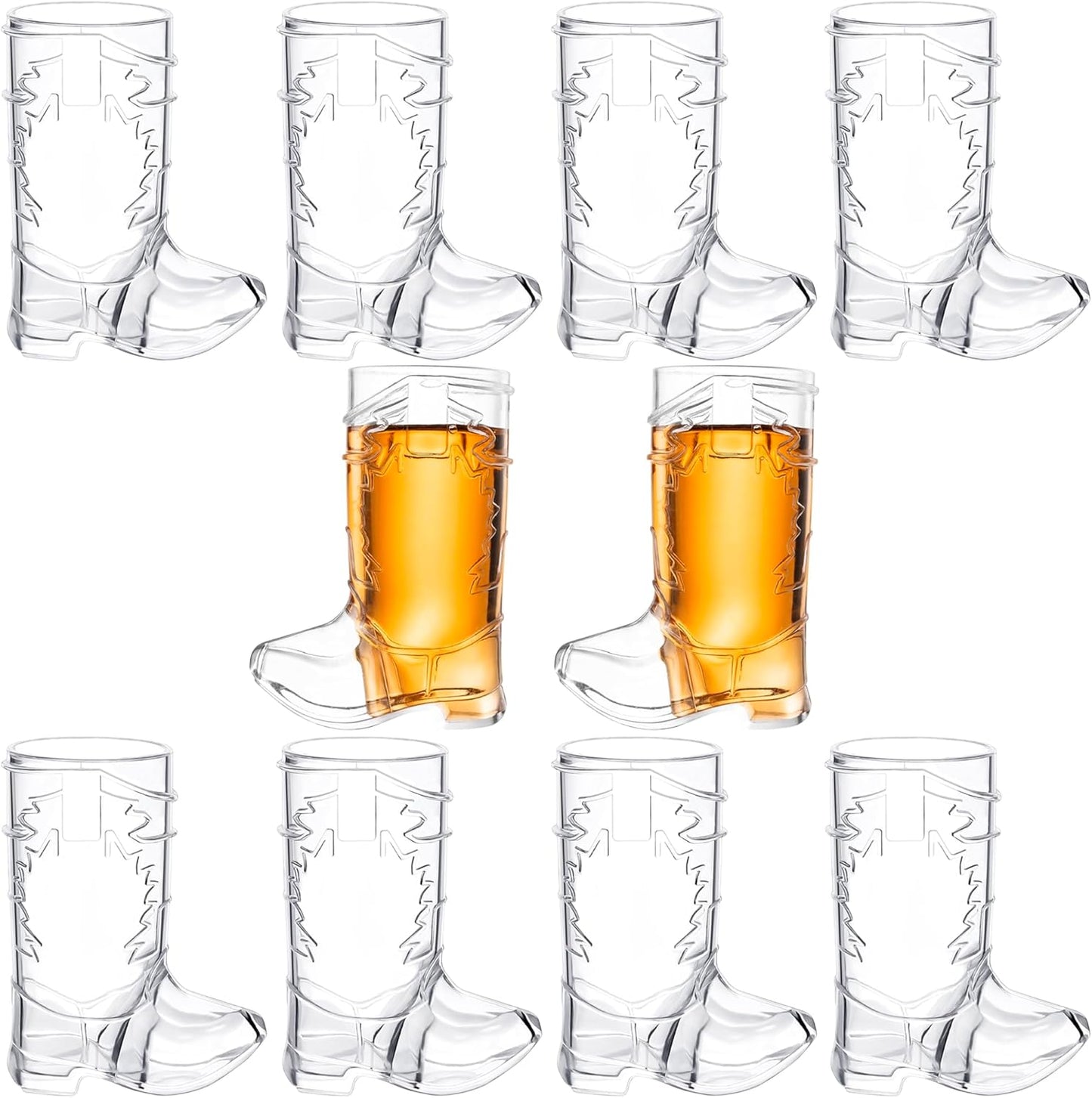2 Ounce Cowboy Boot Shot Glasses | 10pcs Pack Double Ounce Plastic Shot Glass | Western Boot Shot Glasses for Parties | Bachelor Bachelorette Cowboy Parties | 4th of July Shot Glasses