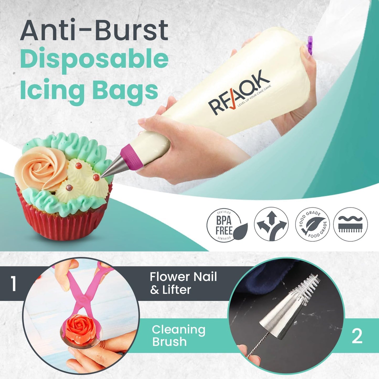 RFAQK 74 PCs Icing Piping Bags and Tips Set, Cake Decorating Kit with 48-Numbered Piping Tips, 20+1 Pastry Bags for Cookie Cupcake Cake Decoration, Cake Decorating Tips Set with Booklet and E-book