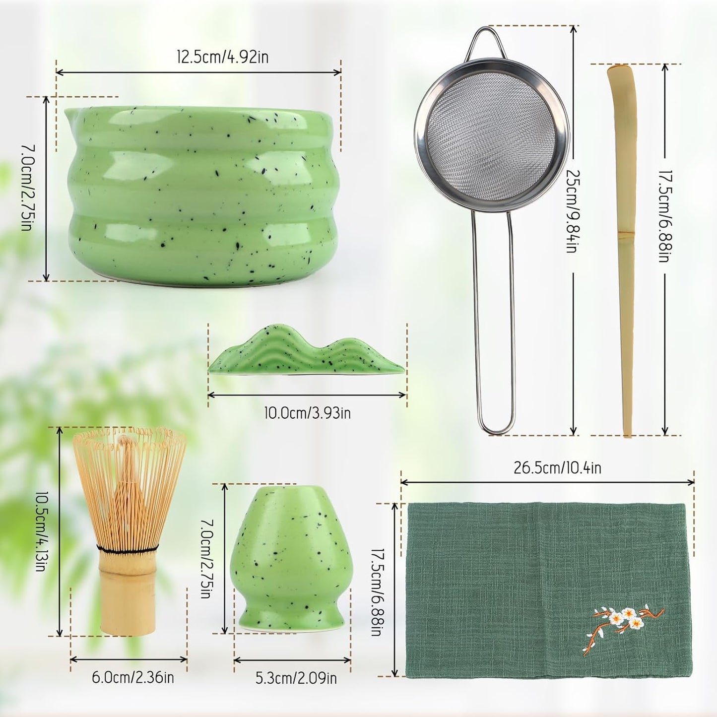 Goldmeet Matcha Set 7 Pcs Matcha Green - Japanese Tea Ceremony Kit with Bowl, Whisk, Holder, Scoop, Strainer - Matcha Gift Set