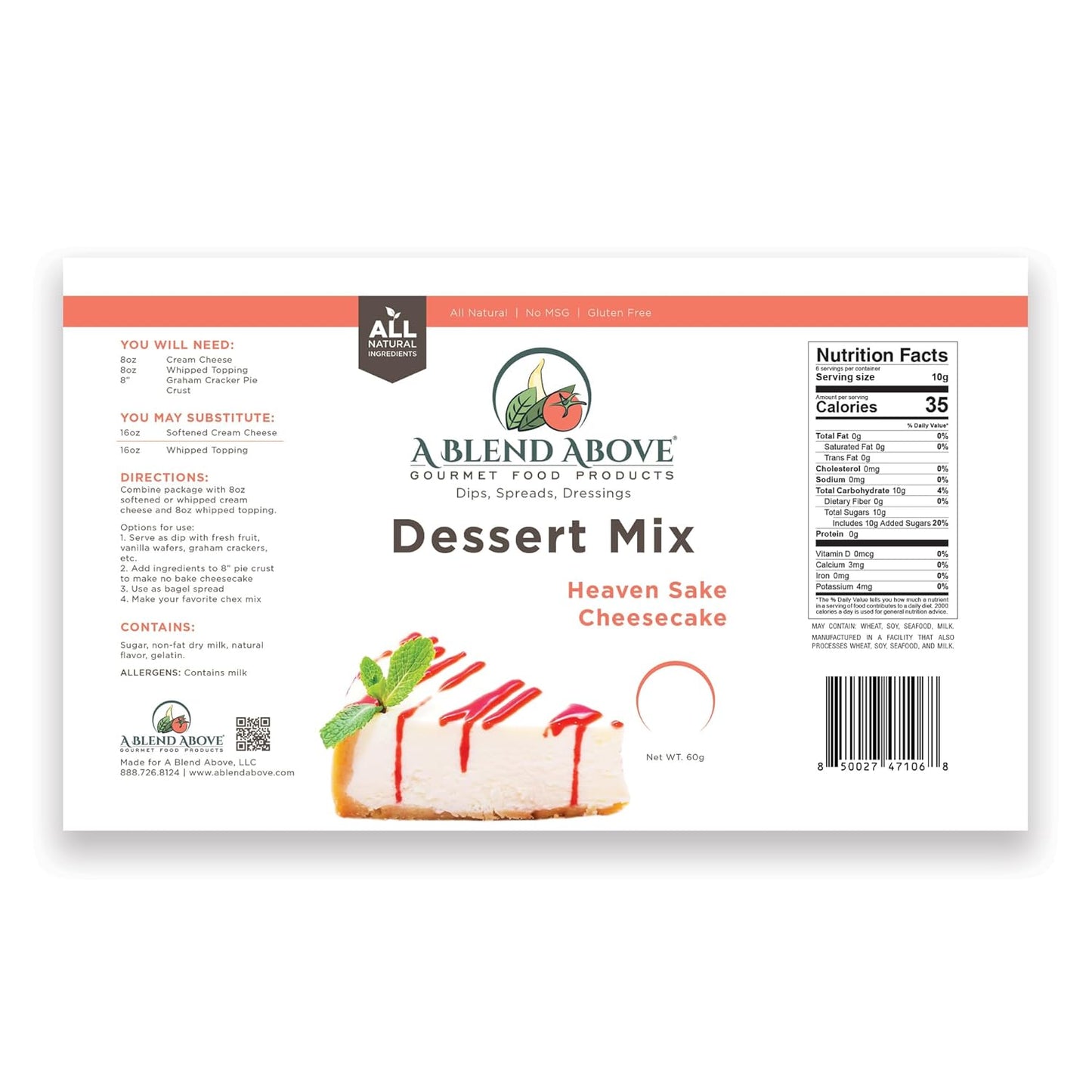 A Blend Above No-Bake Desserts Mix Variety Pack - Includes Heaven Sake Cheesecake, White Chocolate Raspberry, Sea Salt Caramel, and Cinnabun - All Natural, Vegan, Gluten Free, No MSG - Pack of 4
