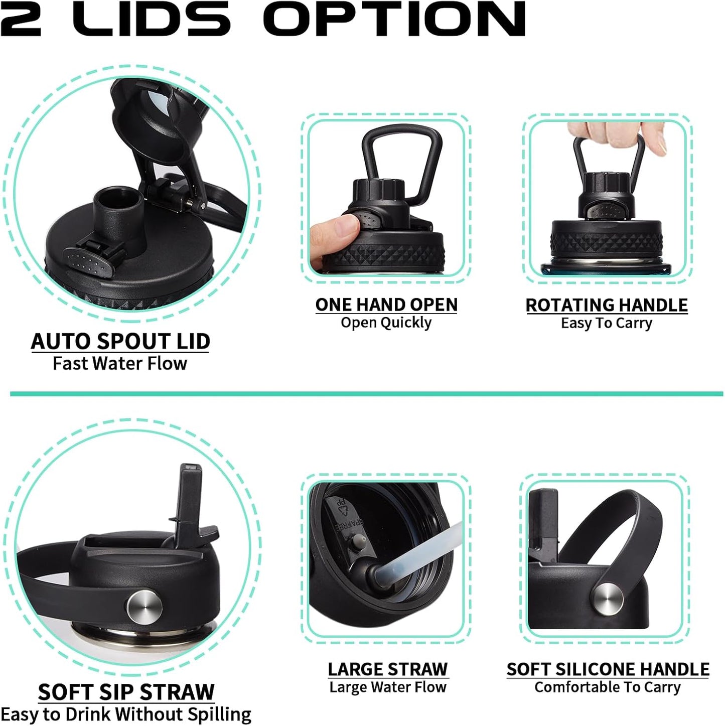 40oz Insulated Water Bottle - w/Straw Spout Lid, Bottle Holder with Strap, Paracord Handle, Protective Bottom Boot, Stainless Steel Metal Thermo Jug Flask Cold 48h & Hot 24h, Cream White