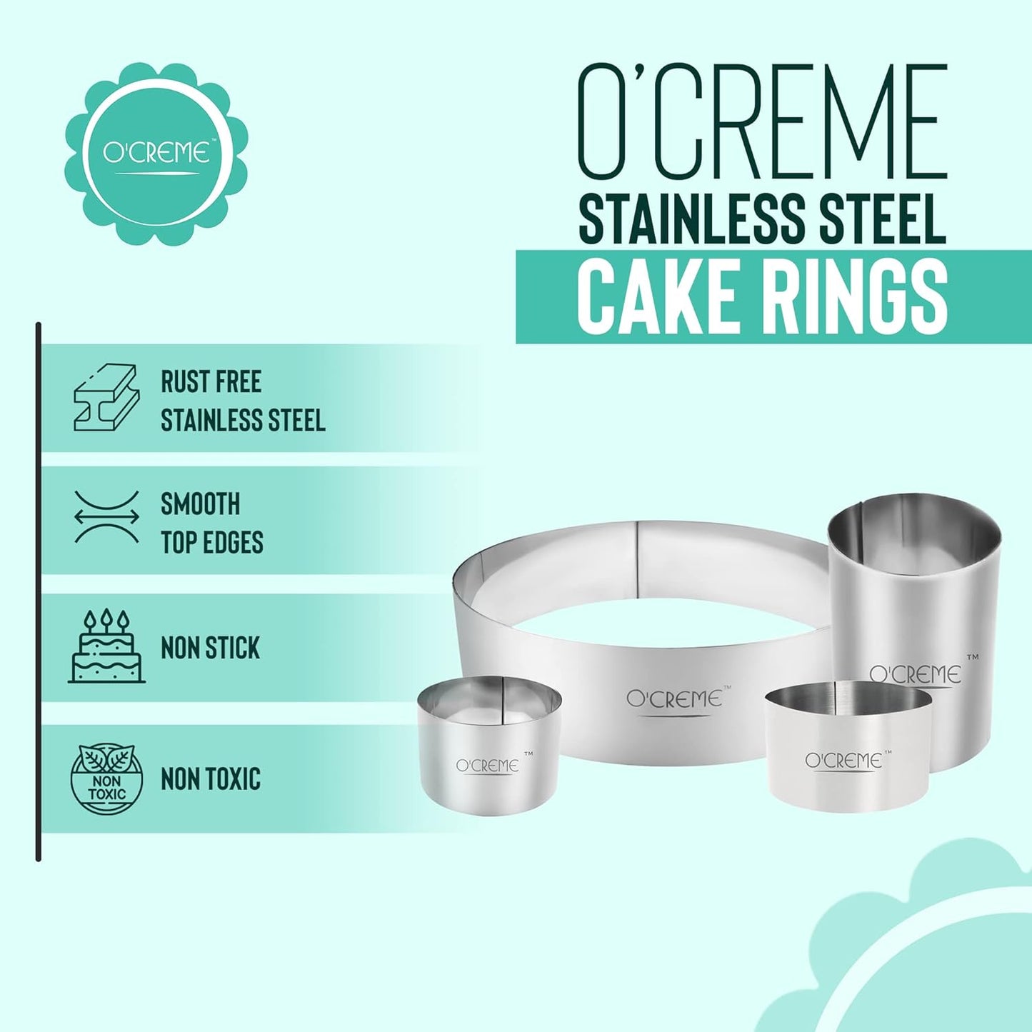 O'Creme Cake Ring Sturdy Stainless Steel Round Mousse Cake Ring Mold for Baking, Dessert Cake Decorating Pastry Rings 6 Inch Diameter x 2-3/4 Inch High