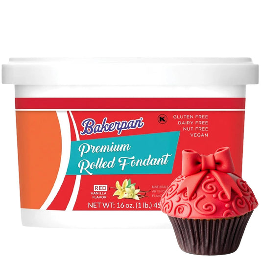 Bakerpan Premium Rolled Red Fondant for Cake Decorating - 1 Pound, Vanilla Flavor