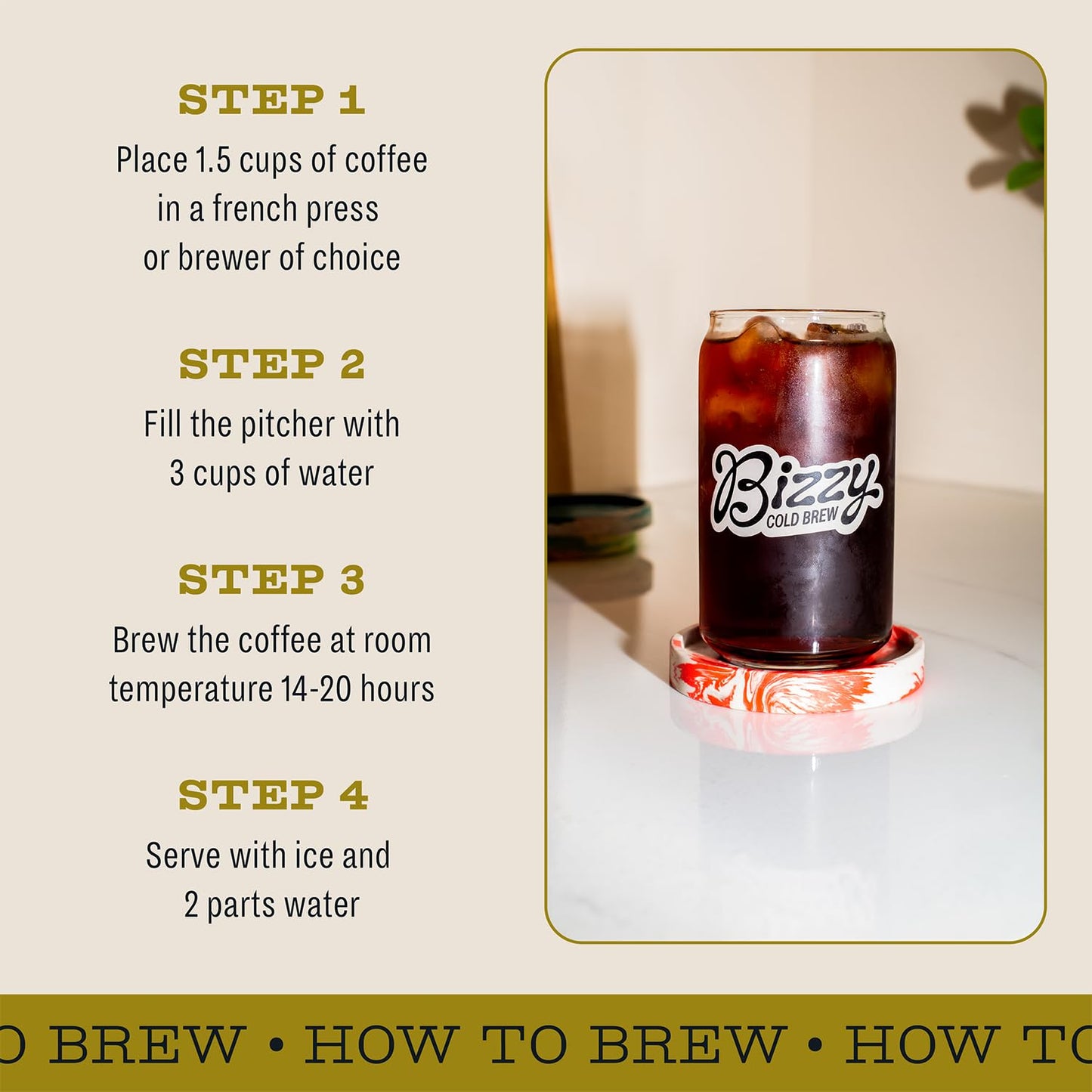 Bizzy Organic Cold Brew Coffee | Light & Bright Blend | Coarse Ground Coffee | Light Roast | Micro Sifted | Specialty Grade | 100% Arabica | 1 LB