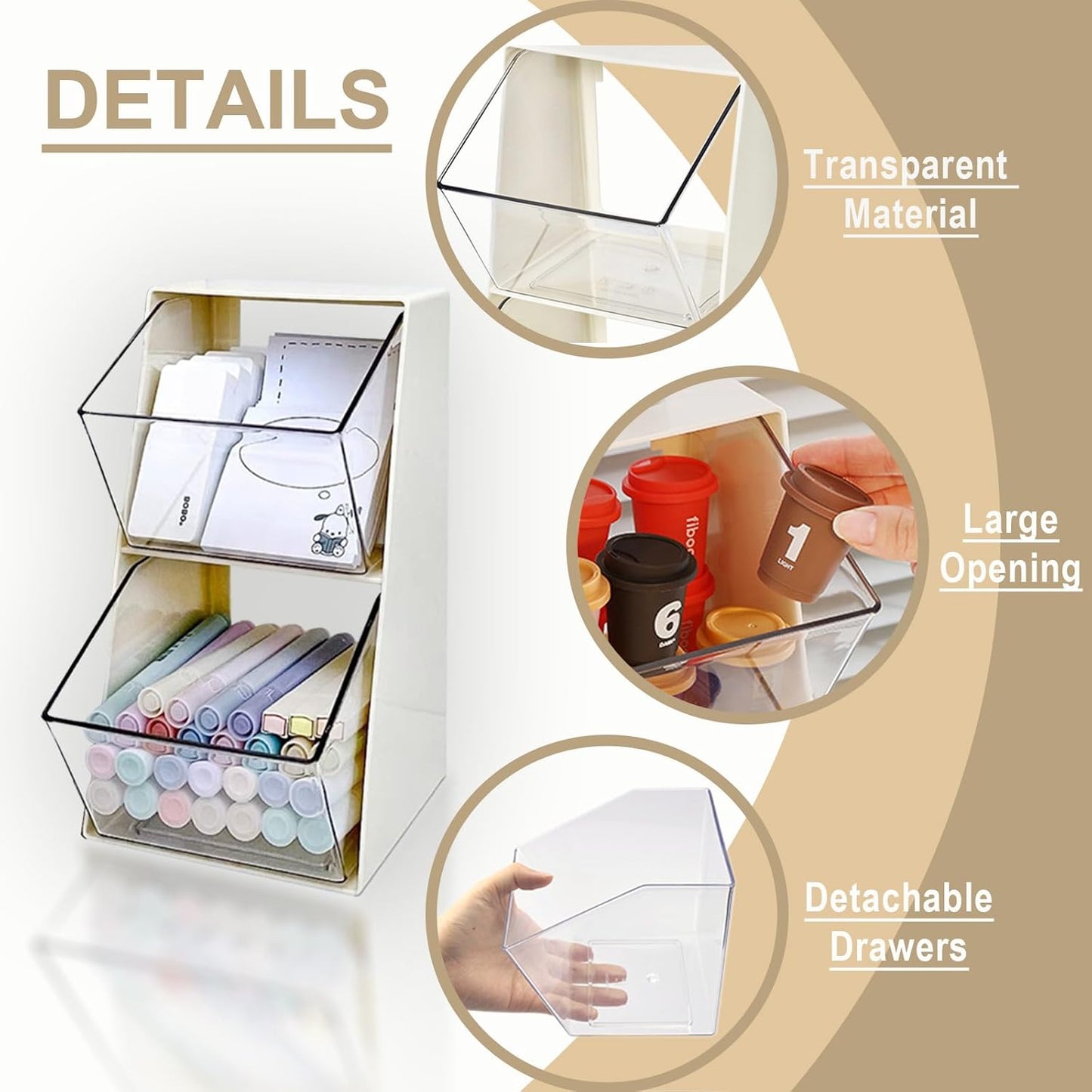 Acrylic Tea Bag Organizer Storage Box with 2 Transparent Drawers, Multi-Functional Coffee Pod K Cup Holder Container for Kitchen Home Office Organizer - White