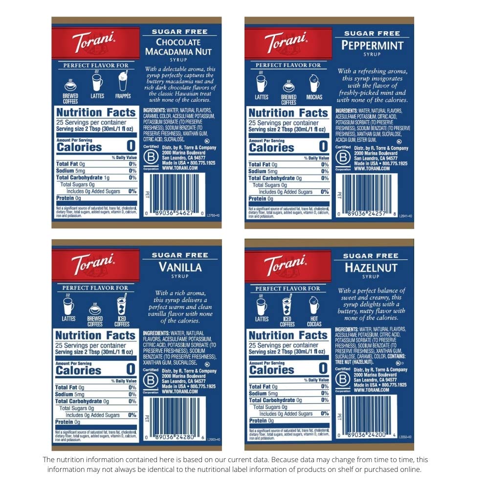 Torani Sugar Free Syrup, Holiday Variety Pack, 25.4 Ounce (Pack of 4)