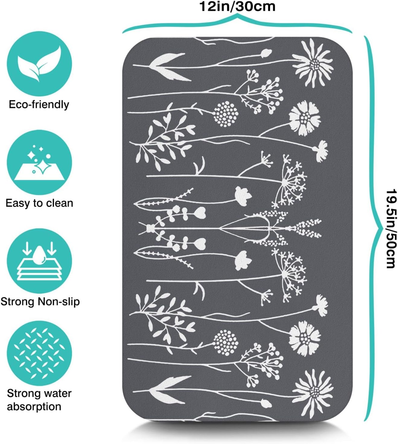 Dish Drying Mat for Kitchen Counter 20x12in Washable Quick Dish Drying Pad Rubber Backed Absorbent Draining Mat Fit Kitchen Counter,Bar,Under Sink,Dishes,Utensils,Dish Rack