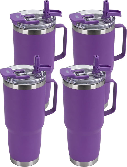 HASLE OUTFITTERS 30oz Tumbler Bulk with Handle, Insulated Travel Coffee Mug Set with Handle Leak-Proof Double Wall Stainless Steel Vacuum Tumblers Pack Metal Cup for Hot and Cold Drink