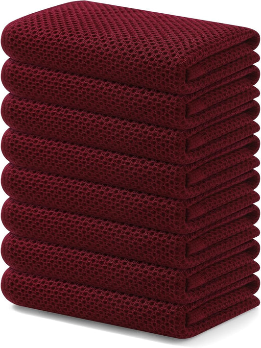 Kitinjoy 100% Cotton Waffle Weave Kitchen Towels, 8-Pack Super Soft and Absorbent Dish Towels for Drying Dishes, Kitchen Hand Towels, 13 in x 28 in, Burgundy