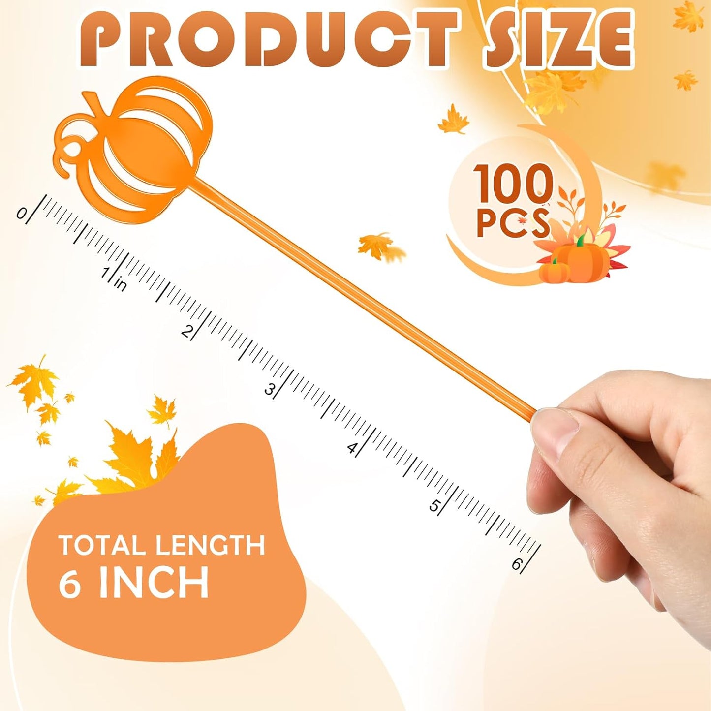 30 Pcs Halloween Swizzle Sticks Plastic Coffee and Cocktail Stirrers Fall Thanksgiving Drink Stirrers Cocktail Mixers for Halloween Fall Autumn Party Tea Coffee Bar Decoration(Pumpkin)