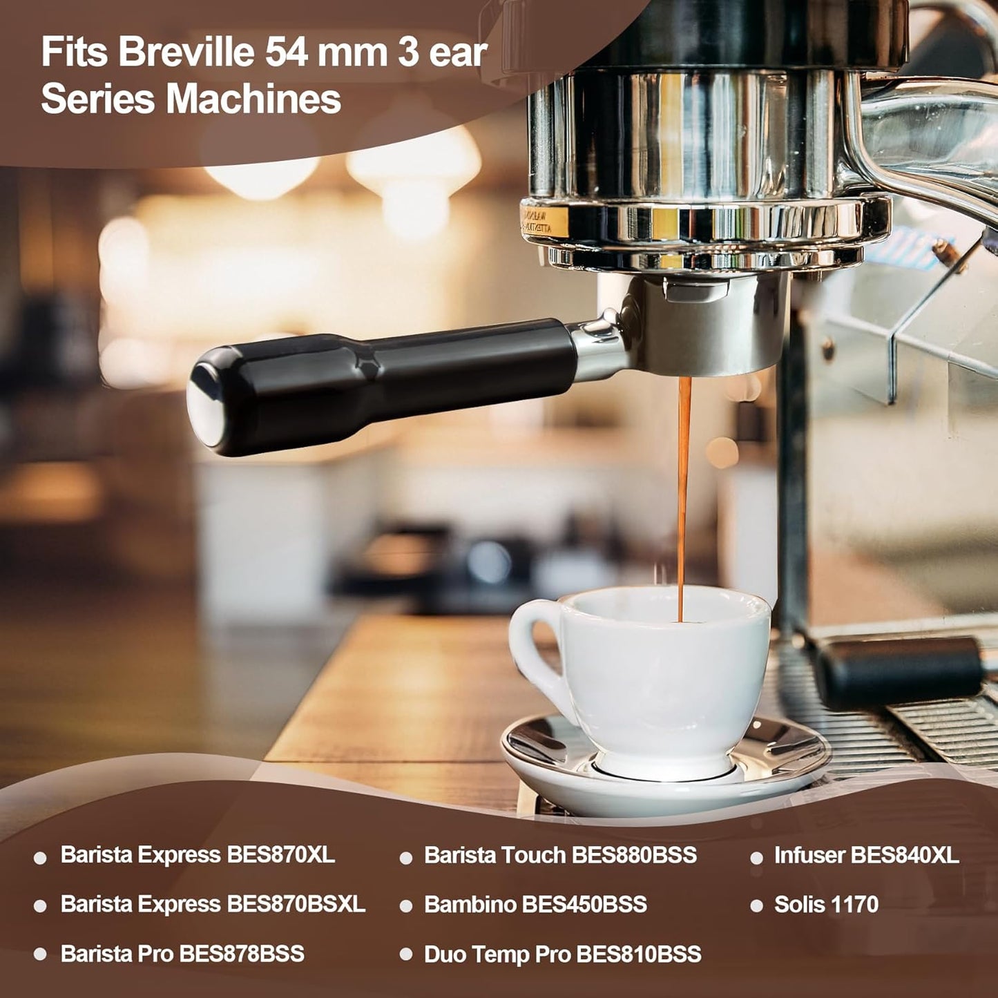 54 mm Bottomless Portafilter with Puck Screen, 3 Ears Espresso Portafilter Compatible with Breville Barista Express Machines,Stainless Steel Por tafilter and ABS Handle for kitchen
