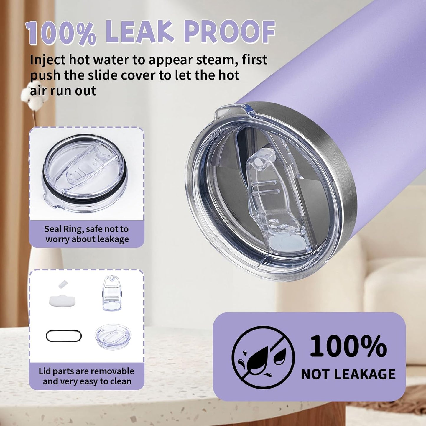 20 oz Tumbler with Lids and Straws, Stainless Steel Insulated Coffee Tumbler, Double Wall Vacuum Insulated Travel Mug Cup, Leakproof Thermal Coffee Cup for Hot and Cold Drinks (light purple)